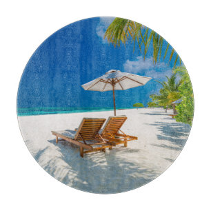 Tropical Beaches Lounge Chairs Beach, Bora Bora Cutting Board