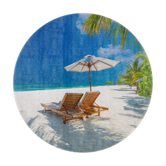 Tropical Beaches | Lounge Chairs Beach, Bora Bora Cutting Board (Front)