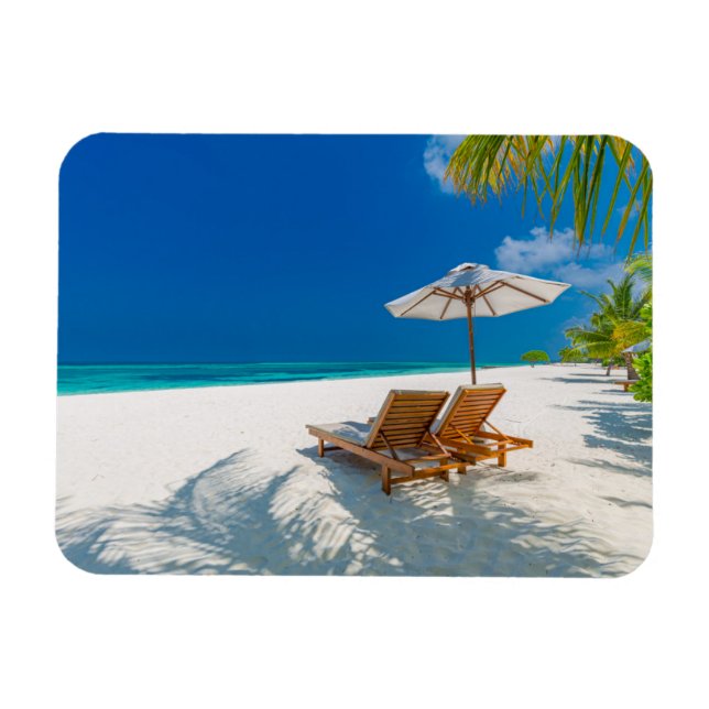 Tropical Beaches | Lounge Chairs Beach, Bora Bora Magnet (Horizontal)