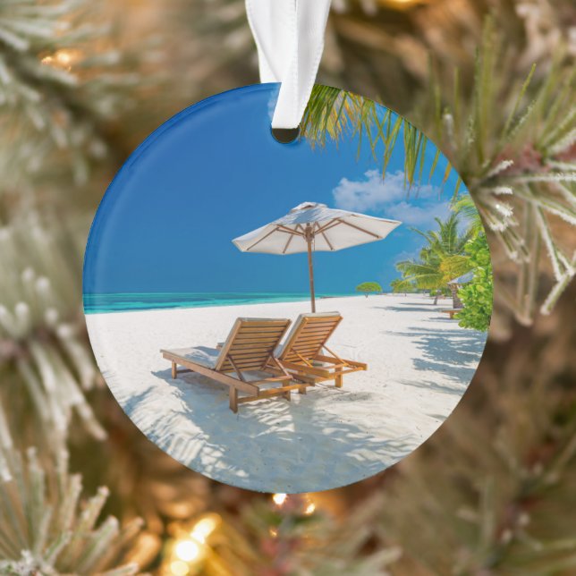 Tropical Beaches | Lounge Chairs Beach, Bora Bora Ornament (Tree)