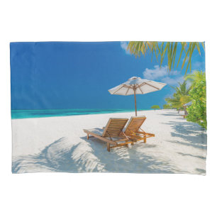 Tropical Beaches Lounge Chairs Beach, Bora Bora Pillowcase