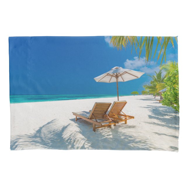 Tropical Beaches | Lounge Chairs Beach, Bora Bora Pillowcase (Front)