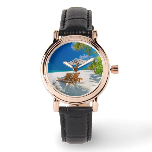 Tropical Beaches | Lounge Chairs Beach, Bora Bora Watch (Front)