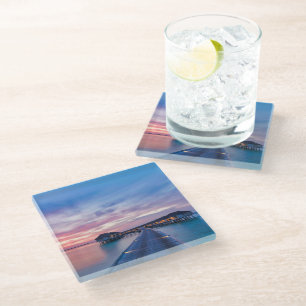 Tropical Beaches Maldives Bungalows Glass Coaster