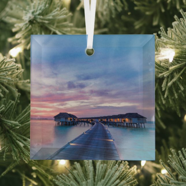 Tropical Beaches | Maldives Bungalows Glass Tree Decoration (Insitu)