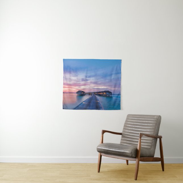 Tropical Beaches | Maldives Bungalows Tapestry (In Situ (Horizontal))