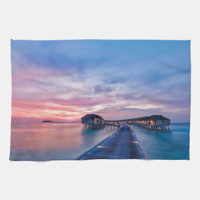 Tropical Beaches | Maldives Bungalows Tea Towel (Horizontal)