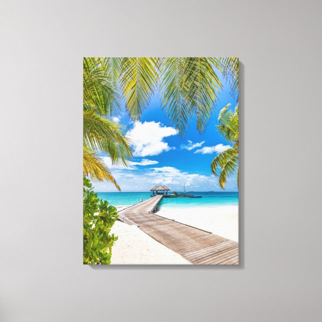 Tropical Beaches | Maldives Island Wooden Jetty Canvas Print (Front)
