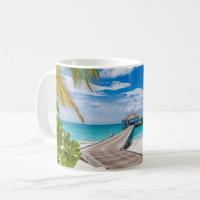 Tropical Beaches | Maldives Island Wooden Jetty Coffee Mug (Front Left)
