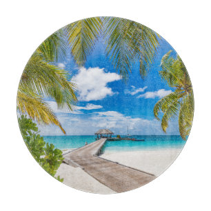 Tropical Beaches Maldives Island Wooden Jetty Cutting Board