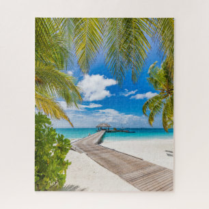 Tropical Beaches   Maldives Island Wooden Jetty Jigsaw Puzzle
