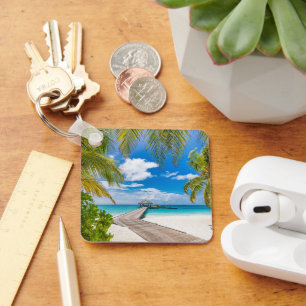 Tropical Beaches   Maldives Island Wooden Jetty Key Ring