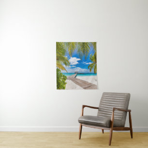 Tropical Beaches   Maldives Island Wooden Jetty Tapestry