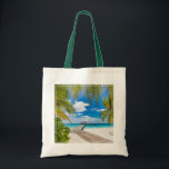 Tropical Beaches | Maldives Island Wooden Jetty Tote Bag<br><div class="desc">This amazing Getty Images photo features a view of a beautiful tropical Maldives island with beach, sea and coconut palm tree on blue sky with wooden jetty.</div>