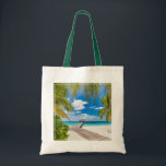 Tropical Beaches | Maldives Island Wooden Jetty Tote Bag<br><div class="desc">This amazing Getty Images photo features a view of a beautiful tropical Maldives island with beach,  sea and coconut palm tree on blue sky with wooden jetty.</div>