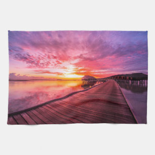 Tropical Beaches    Maldives Sunset Tea Towel