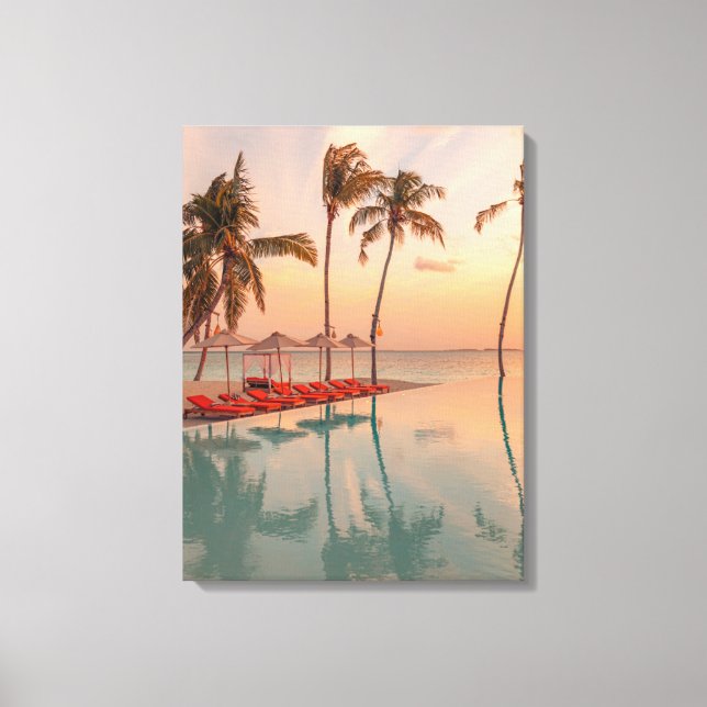 Tropical Beaches | Maldives Tropical Beach & Pool Canvas Print (Front)