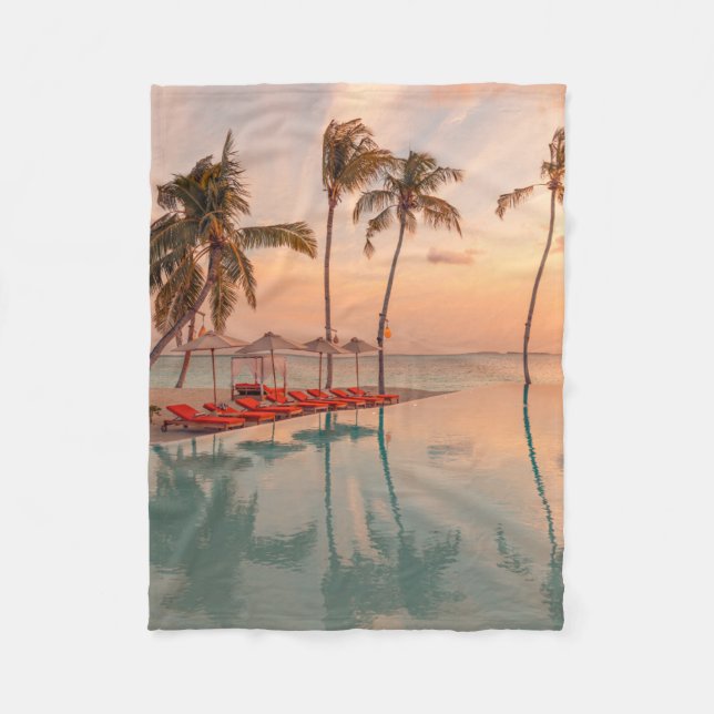 Tropical Beaches | Maldives Tropical Beach & Pool Fleece Blanket (Front)