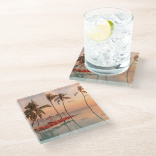 Tropical Beaches Maldives Tropical Beach & Pool Glass Coaster