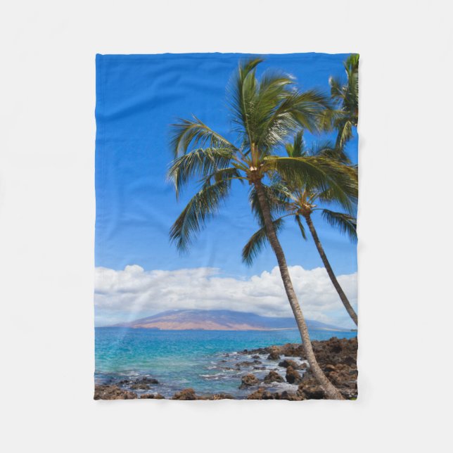 Tropical Beaches | Maui Hawaii Island Fleece Blanket (Front)