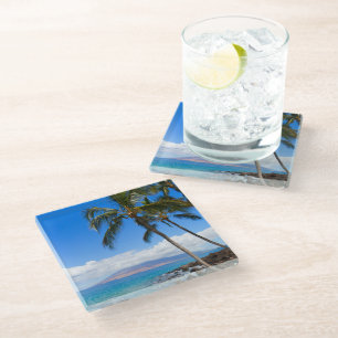 Tropical Beaches Maui Hawaii Island Glass Coaster