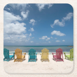 Tropical Beaches   Palm Beach, Aruba Square Paper Coaster