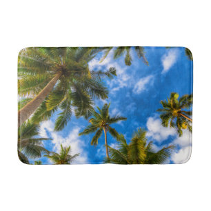 Tropical Beaches Palm Trees on Blue Sky Bath Mat
