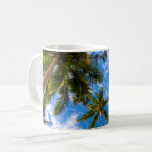 Tropical Beaches   Palm Trees on Blue Sky Coffee Mug