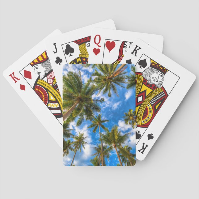 Tropical Beaches | Palm Trees on Blue Sky Playing Cards (Back)
