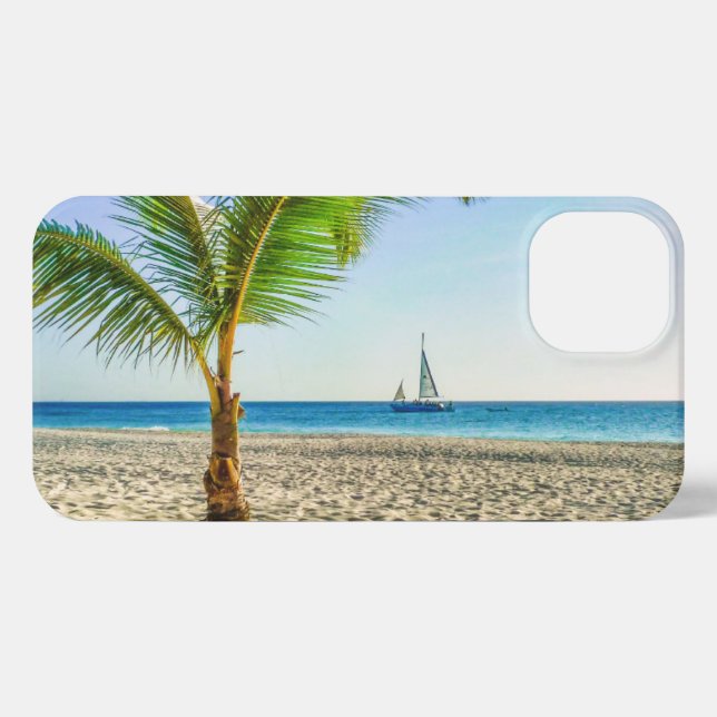 Tropical Beaches | Sailboat, Palm Tree, Aruba iPhone Case (Back Horizontal)