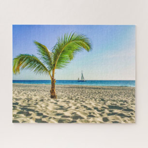 Tropical Beaches Sailboat, Palm Tree, Aruba Jigsaw Puzzle