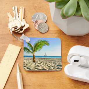 Tropical Beaches   Sailboat, Palm Tree, Aruba Key Ring