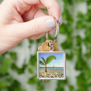 Tropical Beaches   Sailboat, Palm Tree, Aruba Key Ring