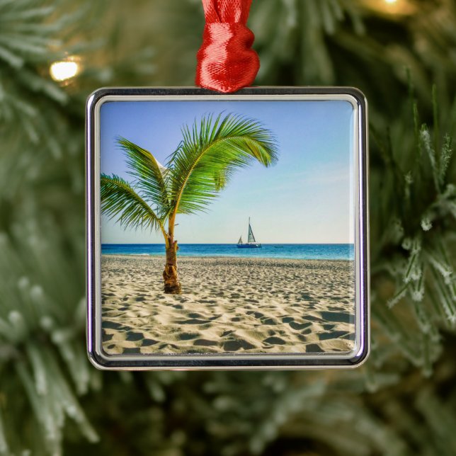 Tropical Beaches | Sailboat, Palm Tree, Aruba Metal Tree Decoration (Tree)