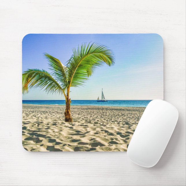 Tropical Beaches | Sailboat, Palm Tree, Aruba Mouse Mat (With Mouse)