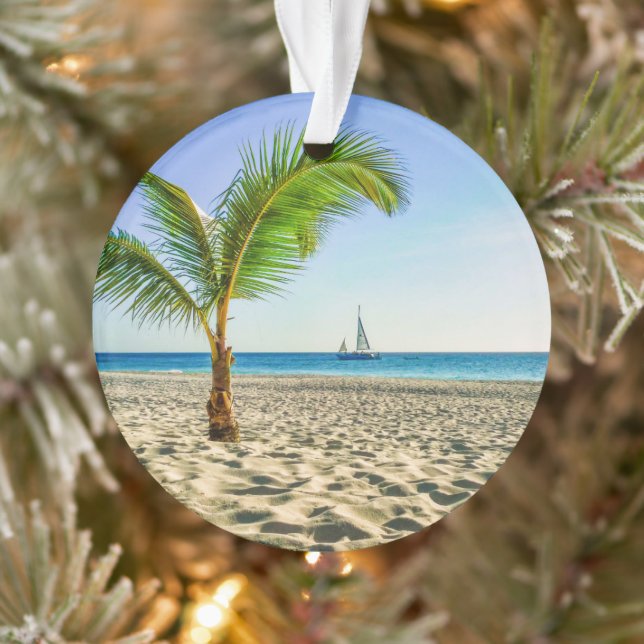 Tropical Beaches | Sailboat, Palm Tree, Aruba Ornament (Tree)