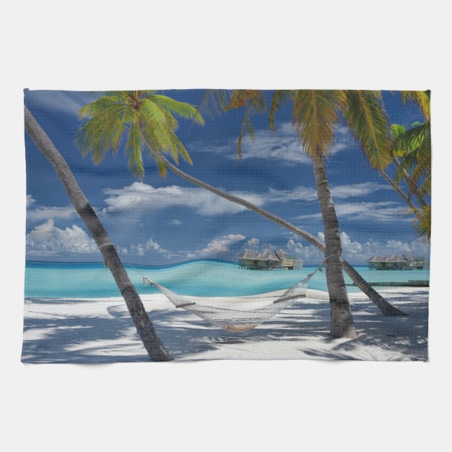 Tropical Beaches | Sandy Beach, Maldives Tea Towel (Horizontal)