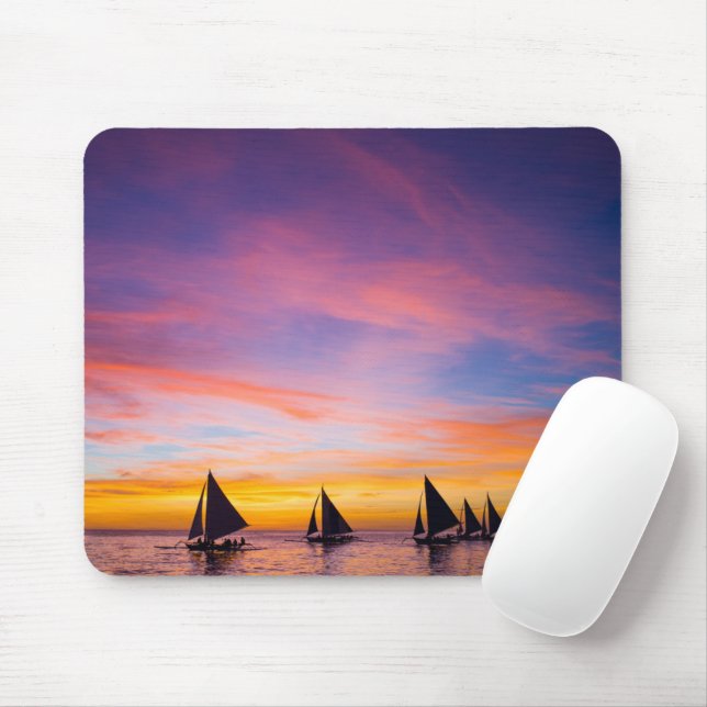 Tropical Beaches | Sunset Sailboats, Phillipines Mouse Mat (With Mouse)