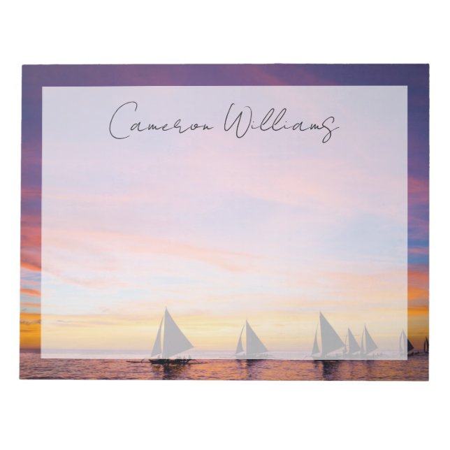 Tropical Beaches | Sunset Sailboats, Phillipines Notepad (Front)