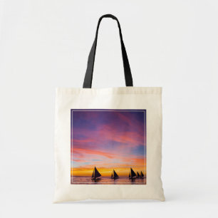 Tropical Beaches Sunset Sailboats, Phillipines Tote Bag