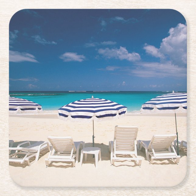 Tropical Beaches | Tropical Beach Anguilla Square Paper Coaster (Front)