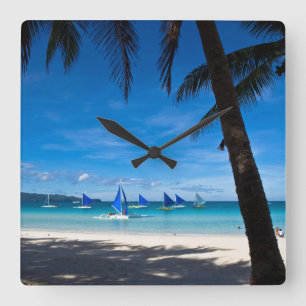 Tropical Beaches   White Beach Boracay Philippines Square Wall Clock