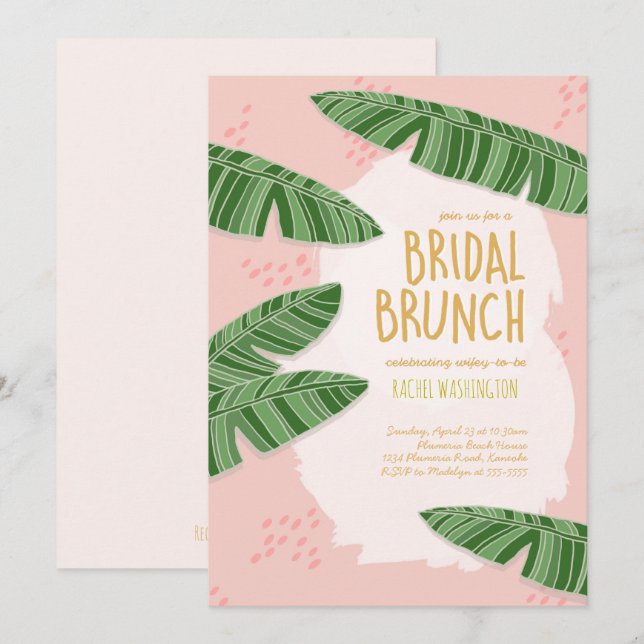 Tropical Beachy Pink Bridal Brunch Invitation (Front/Back)