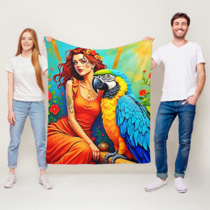 Tropical Beauty and Blue Parrot Design Fleece Blanket