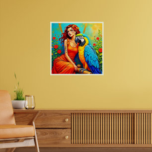 Tropical Beauty and Blue Parrot Design Poster