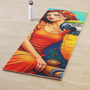 Tropical Beauty and Blue Parrot Design Yoga Mat
