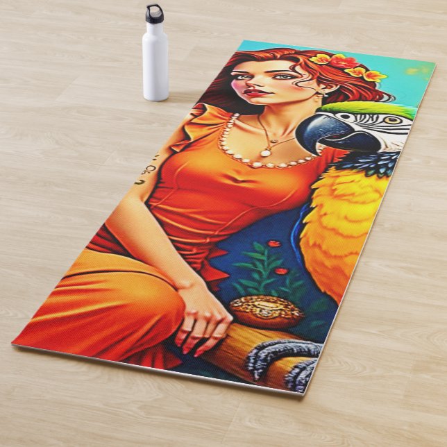 Tropical Beauty and Blue Parrot Design Yoga Mat (In Situ)