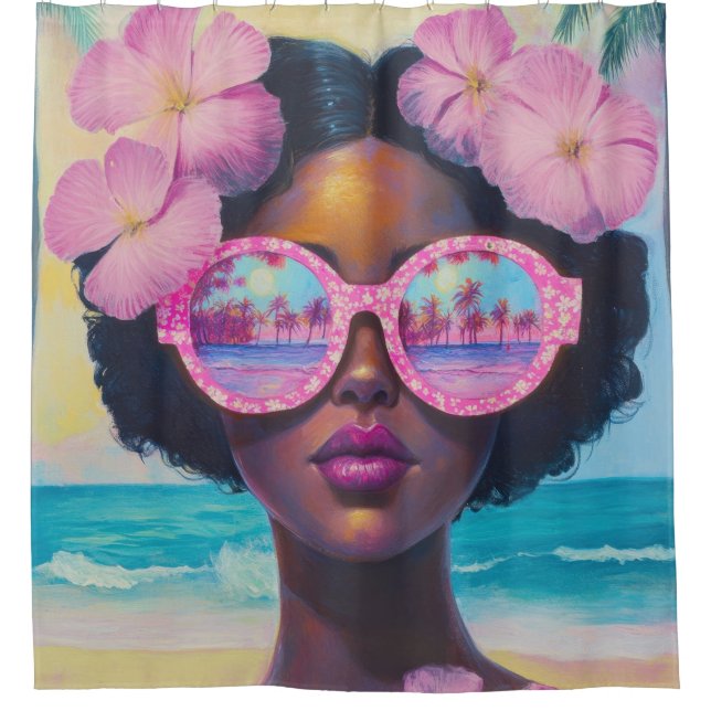 Tropical Beauty in Pink Shades Shower Curtain (Front)