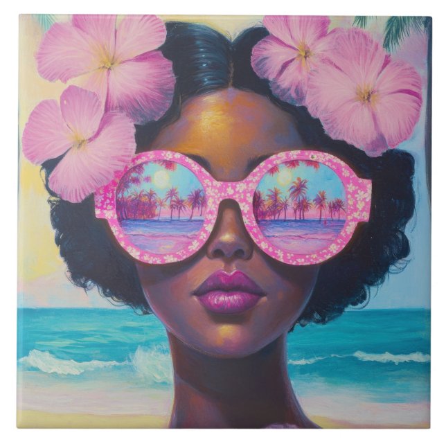 Tropical Beauty in Pink Shades Tile (Front)