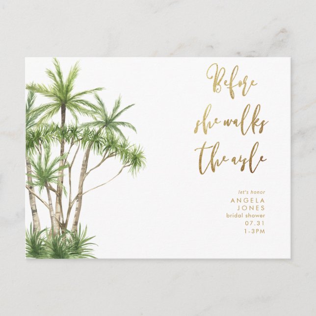 Tropical Before She Walks the Aisle Bridal Shower  Postcard (Front)